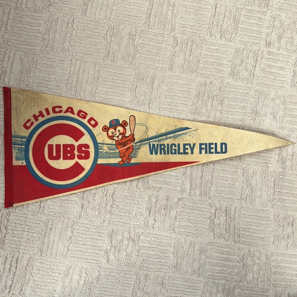 Vintage 1960's Chicago Cubs Wrigley Field mlb baseball pennant flag